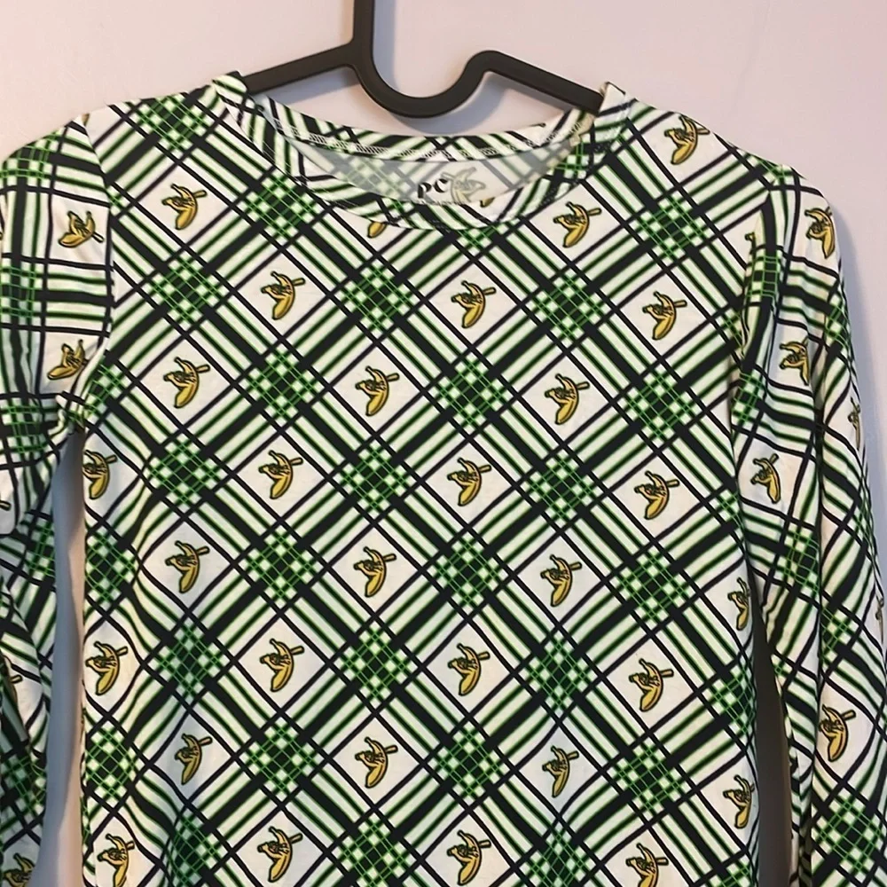 Peaz N’ Carrots Savannah Banana Baseball Logo Plaid Soft Pajama Top size 9/10